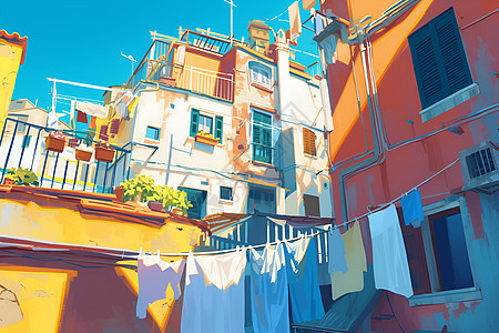 城市街头洗衣晾晒图片