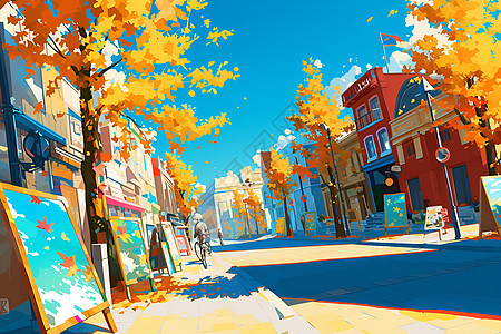 秋天城市道路上的行人与树影图片