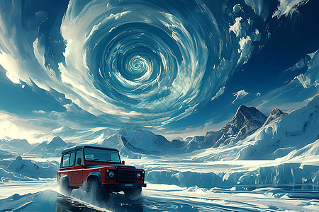 冰川上的越野车图片