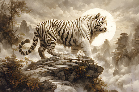 山崖上的白虎图片