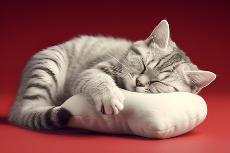 猫咪抱着枕头入睡图片