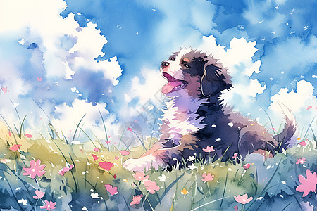 天空下的快乐小狗图片