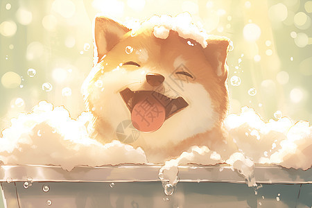 小狗在阳光里洗澡图片