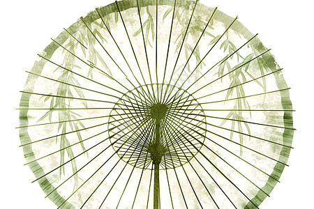 古风绿竹图案的传统油纸伞图片