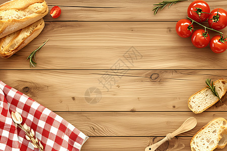 桌上的面包和番茄图片
