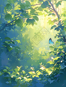阳光森林里的蝴蝶图片