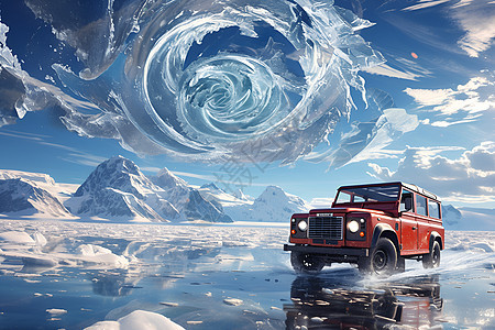 浩瀚冰川里的越野车图片