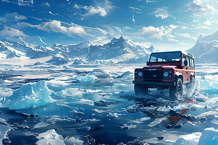 冰川里的越野车图片