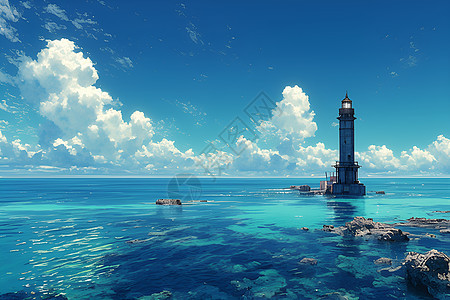海洋中的壮丽灯塔图片
