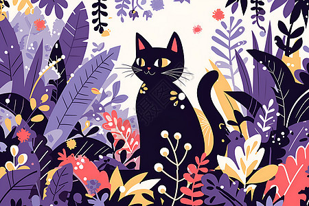 猫咪在鲜花丛中坐着图片