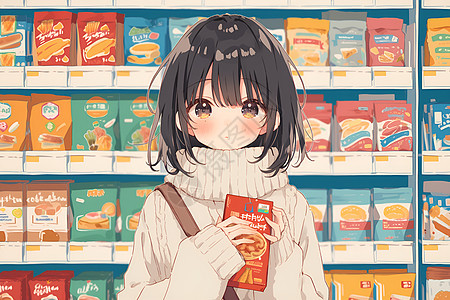超市货架前的女孩图片