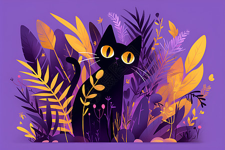 紫背景下的猫咪图片