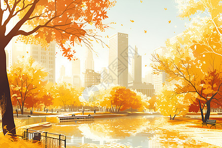 城市中的秋日美景图片