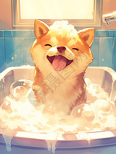 可爱柴犬在浴缸中图片