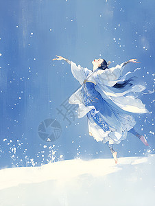 雪中跃起的少女图片