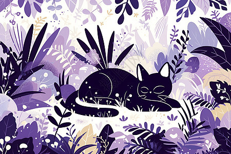 花丛中休息的猫咪图片