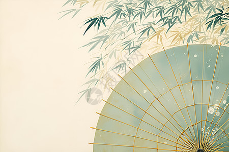 油纸伞和竹叶图片