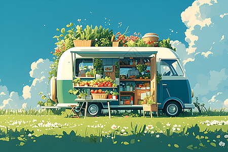 绿野中的食品货车图片