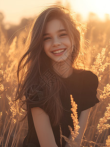 草地微笑的女孩图片