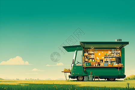 户外草地上的食物车图片