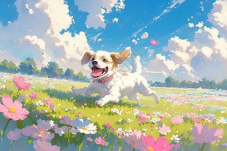 草地上的快乐狗狗图片