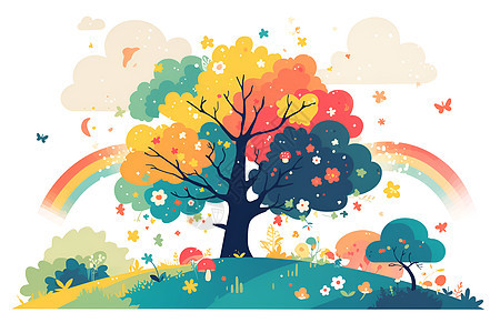 彩色的树木插画图片