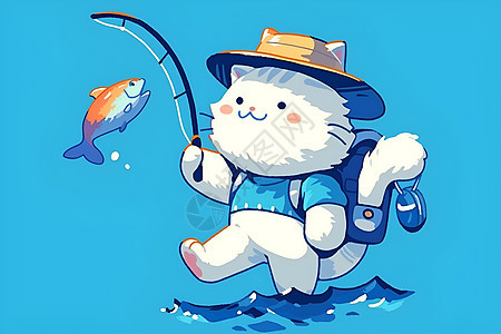 白猫戴帽钓鱼图片