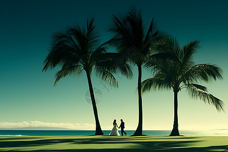 棕榈树下的情侣图片