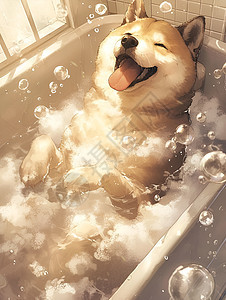 泡沫浴缸中的小狗图片