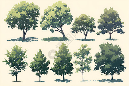 绘画的绿色树木图片