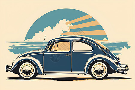 海边的汽车插画图片
