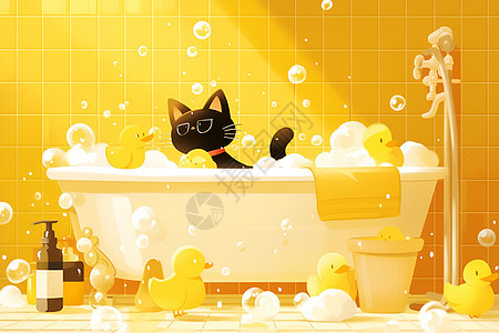 浴缸中可爱的猫咪图片