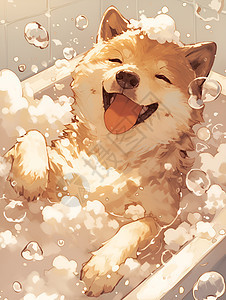 正在洗澡的动物柴犬图片