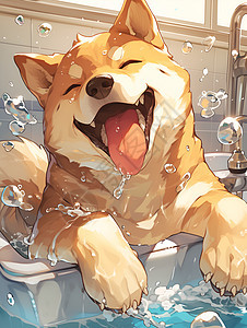 正在洗澡的动物小狗图片