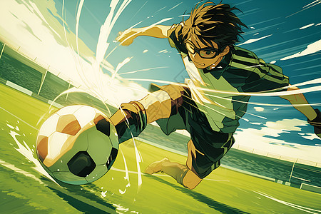 草地上踢足球的男人图片