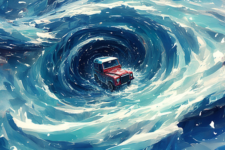 海水漩涡里的越野车图片