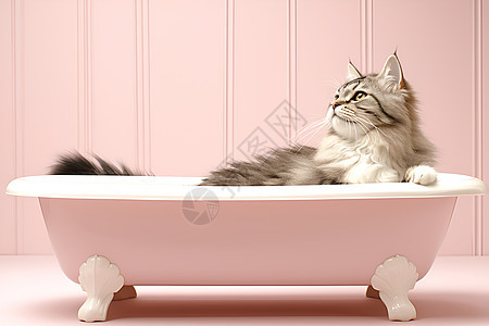 粉色浴缸里的猫图片