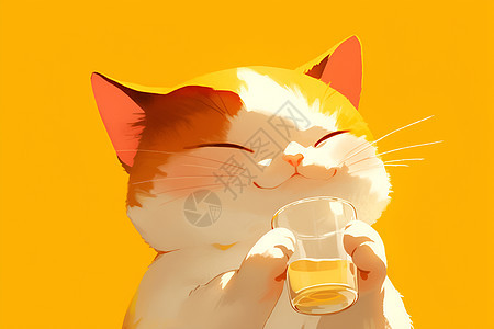 喝饮料的猫图片