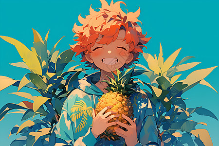 阳光少年与菠萝图片