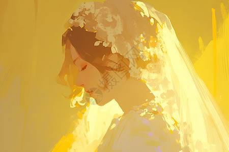 婚纱新娘低头看花束图片