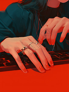 女人手指放在键盘上图片
