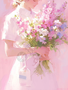护士拿着一束鲜花图片