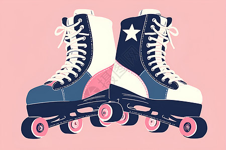 复古滑轮鞋插画图片
