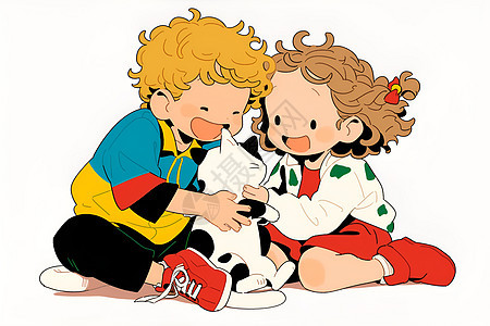 小男孩小女孩抱着小猫图片