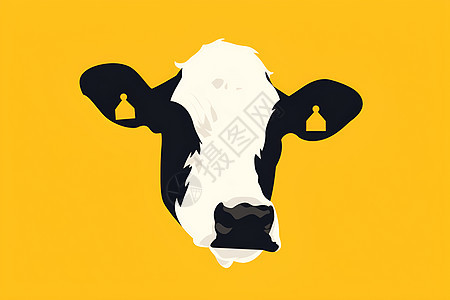 黄色背景下的可爱牛头图片