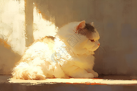 白猫享受阳光沐浴图片