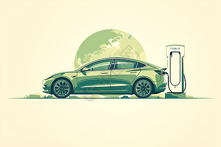 绿色汽车在充电图片
