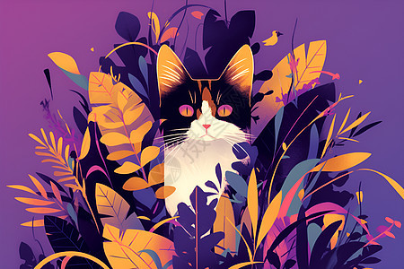 可爱的猫咪在花丛中图片