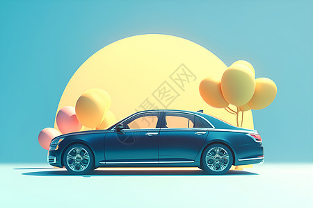 气球环绕的汽车图片