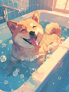 浴缸中的柴犬图片